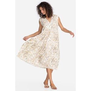 Johnny Was Calme Neutral Everyday Tiered Sleeveless Midi Lightweight Dress Sz S